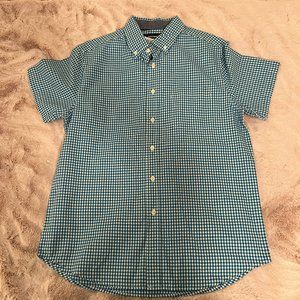 Basic Editions, M, Blue & White Checkered Flannel Short Sleeve, Button Down